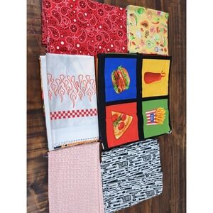 Lot‎ of Fabric pizza burgers fruit veggies knives paisley fries red, blue, black
